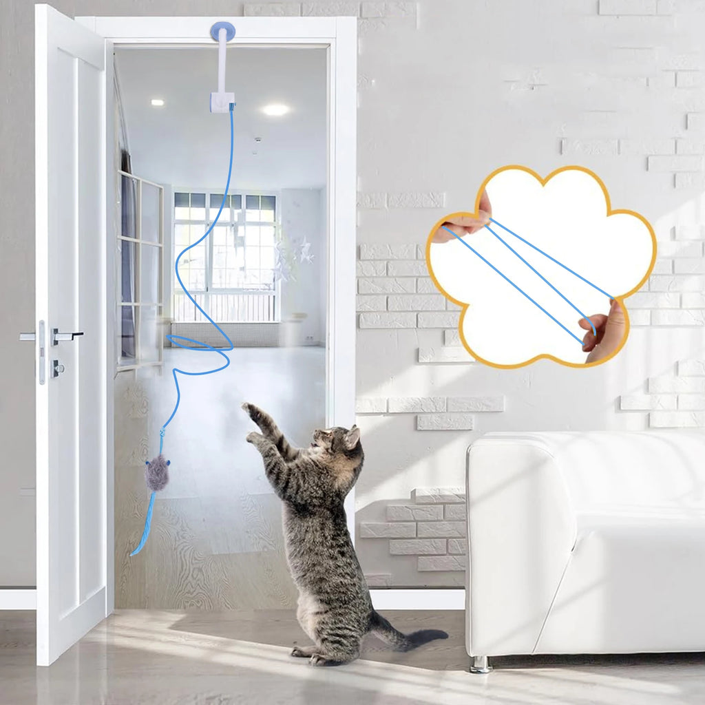 Door-Hanging Retractable Cat Teaser — 3 Catnip Mice, No Batteries