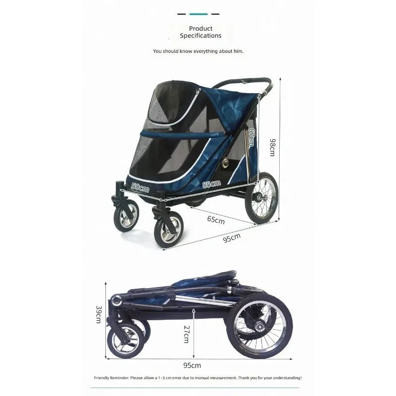 Spacious Durable Pet Stroller for Large Dogs & Multiple Cats — Outdoor Walking & Jogging Travel Cart