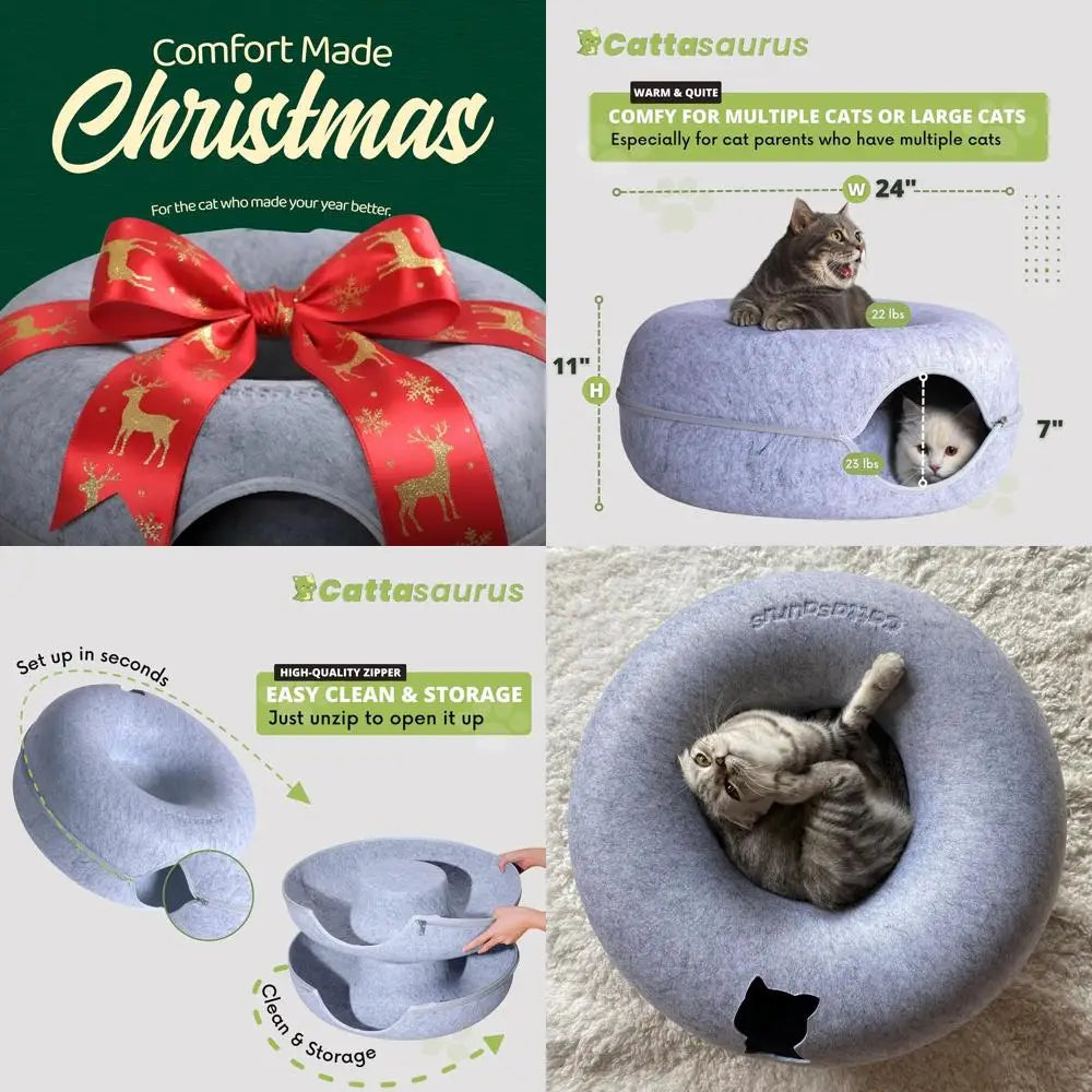 3-in-1 Cat Bed, Tunnel & Scratcher, Large Light Gray