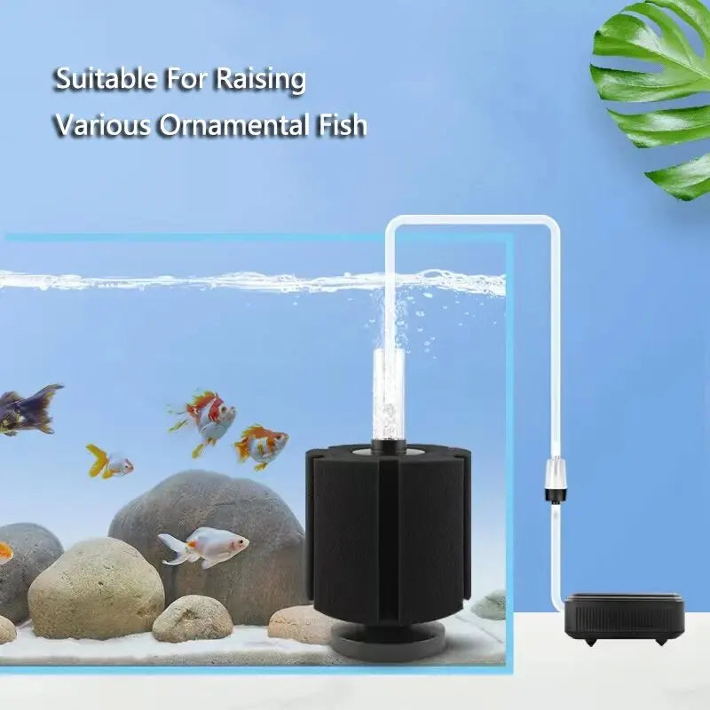 Black Bio Sponge Aquarium Filter (Air Pump Driven, Corner Skimmer, Bio Media)