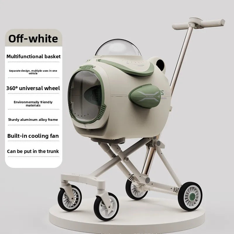 Aluminum Alloy Space Capsule Pet Stroller — Hands-Free Dual-Purpose Travel Cart for Dogs & Cats