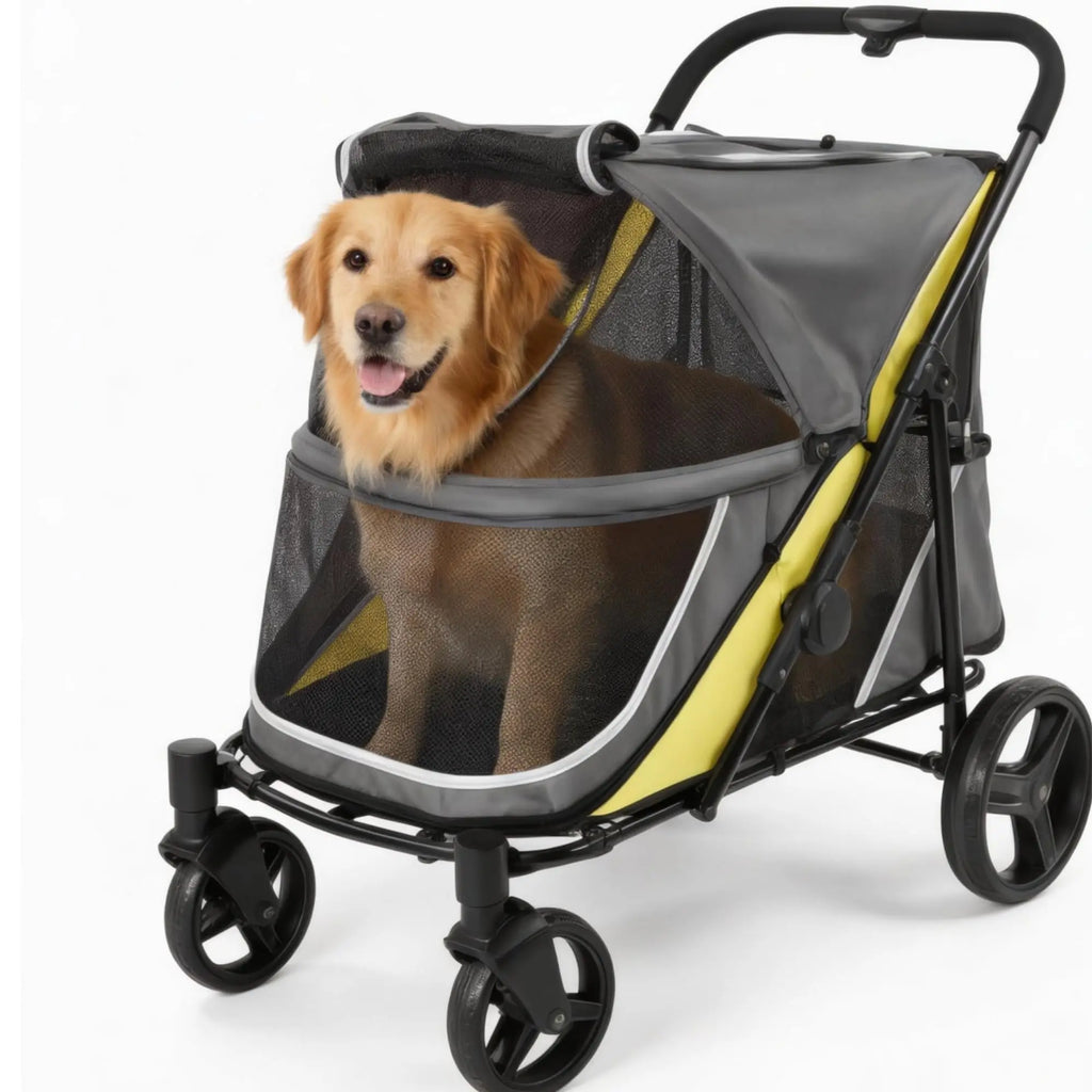 All-Terrain Easy-Fold Pet Wagon for Large & Medium Dogs with One-Foot Brake & Air Mesh