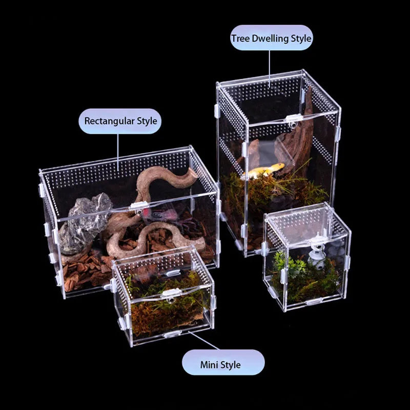 Acrylic Reptile Breeding Box — Magnetic Anti-Escape Feeding Cage