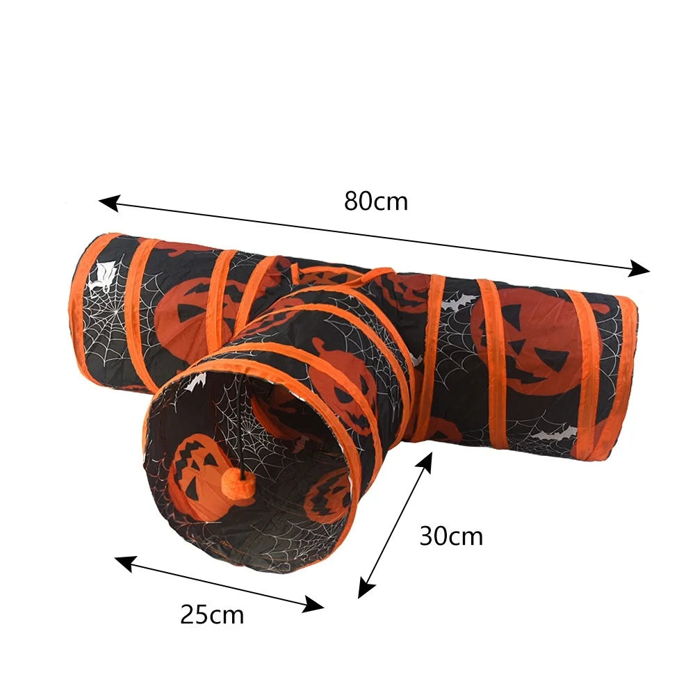 Collapsible Cat Tunnel — Halloween-Themed Multi-Branch Play Tube