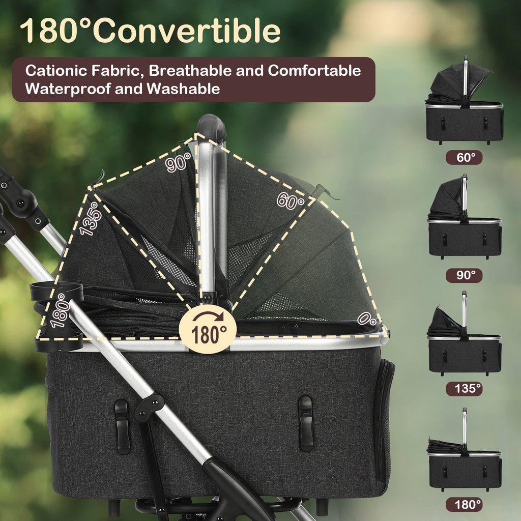 4-Wheel Pet Stroller with Detachable Carrier (Foldable, 50 lbs)