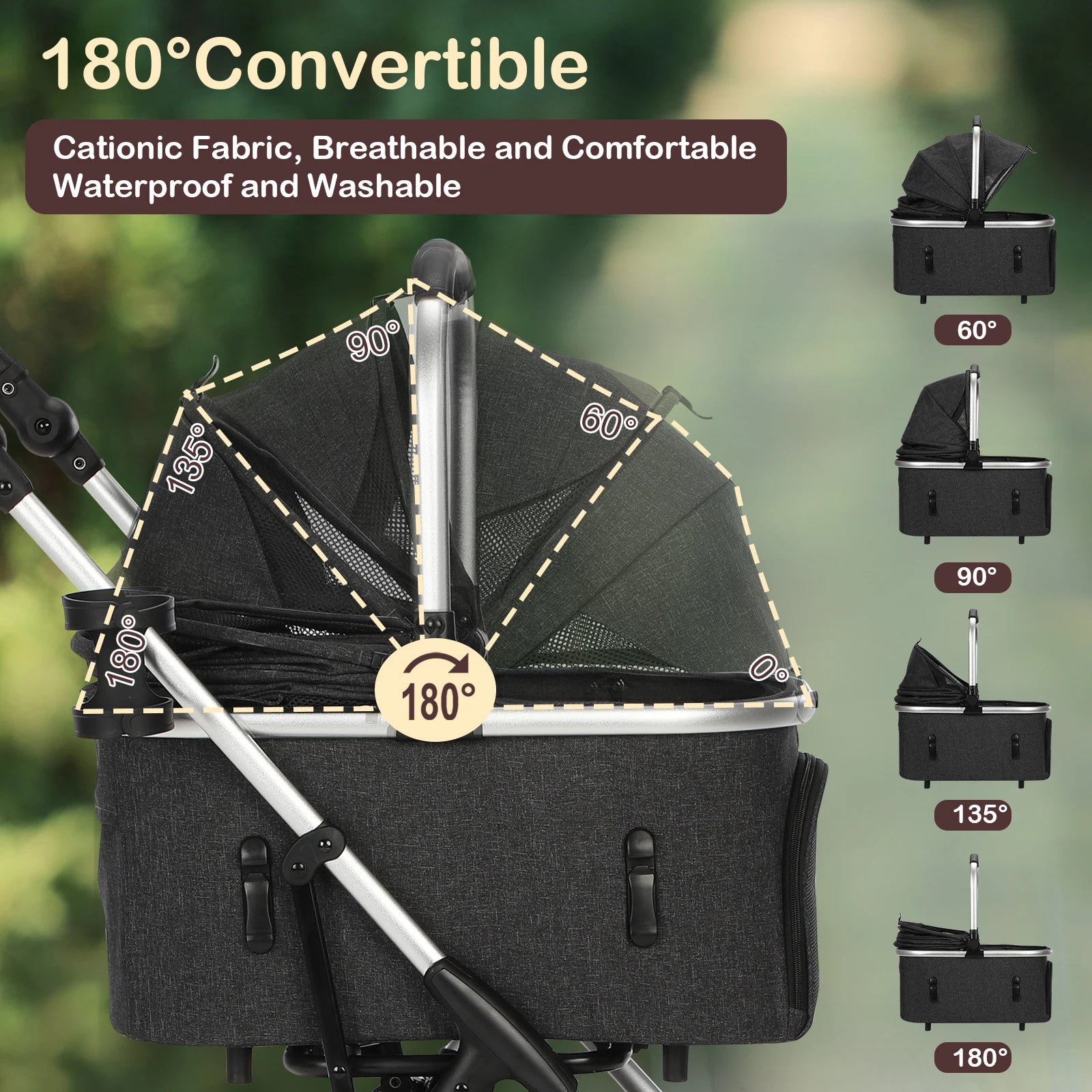 4-Wheel Pet Stroller with Detachable Carrier (Foldable, 50 lbs)