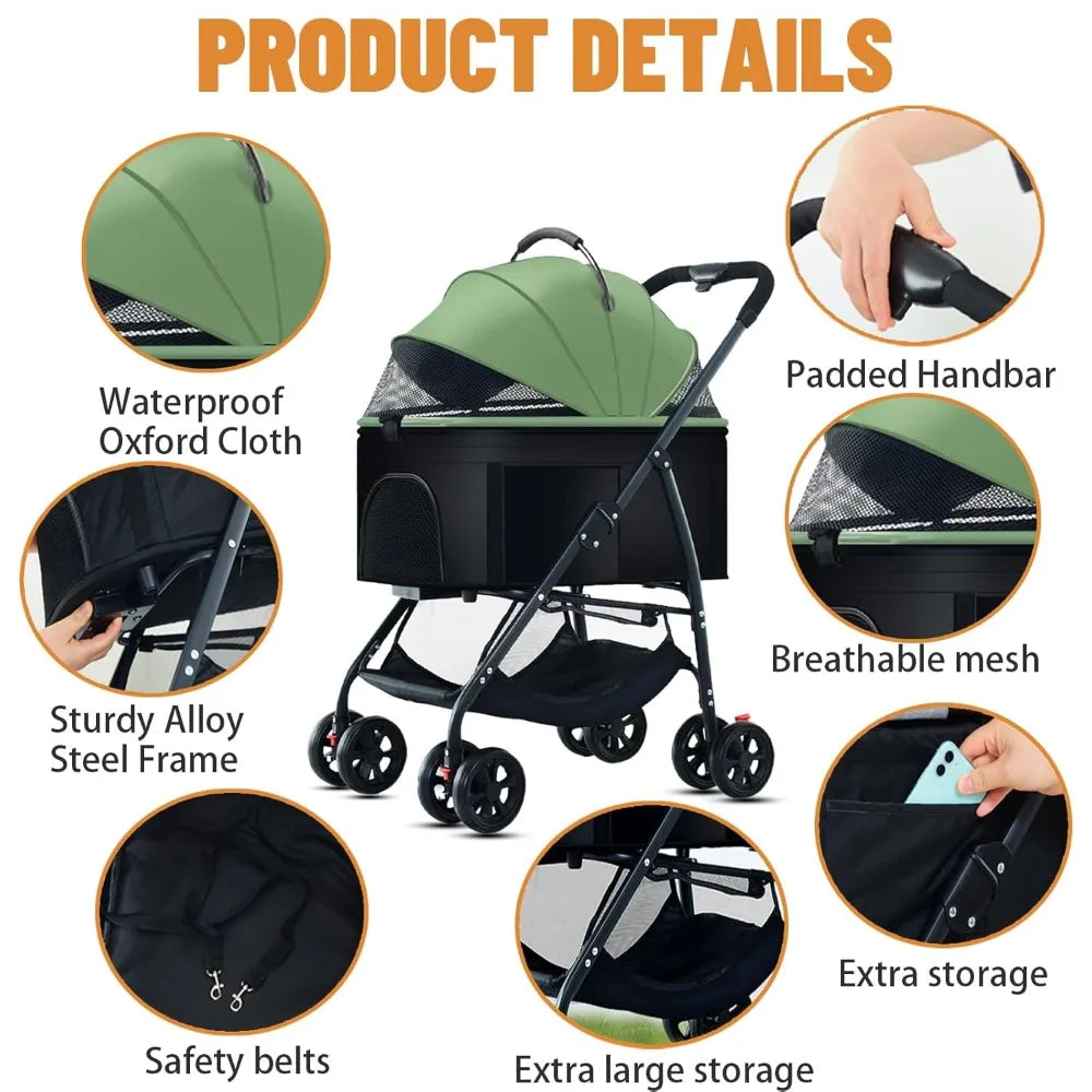 3-in-1 Dog Stroller Wagon with Removable Cat Stroller & Backpack Carrier for Dogs up to 55 lbs