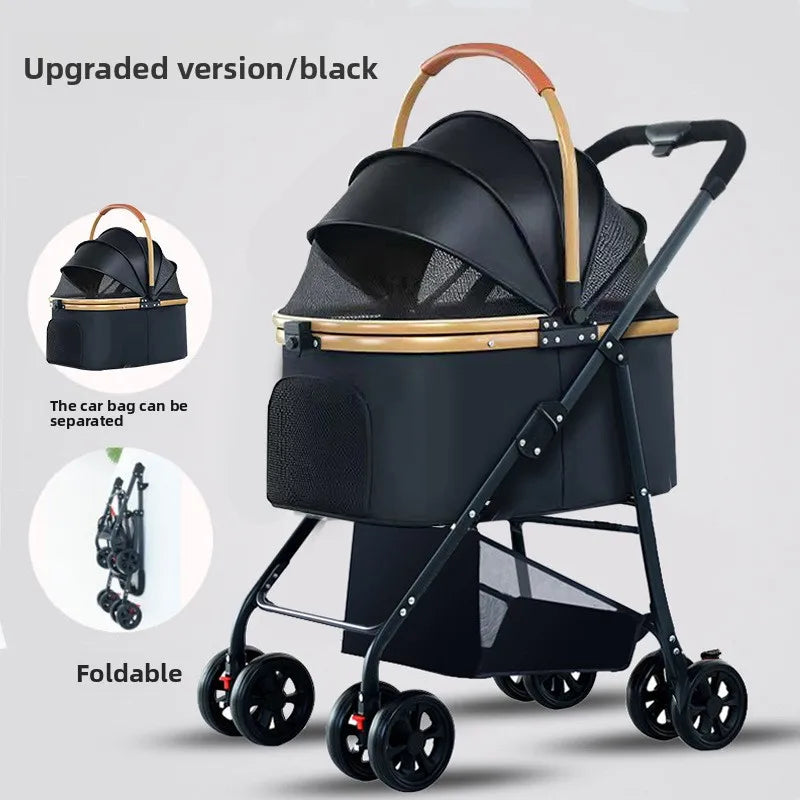 Foldable Pet Stroller with Detachable Cage for Teddy Dogs & Cats — Lightweight Outdoor Travel Trolley