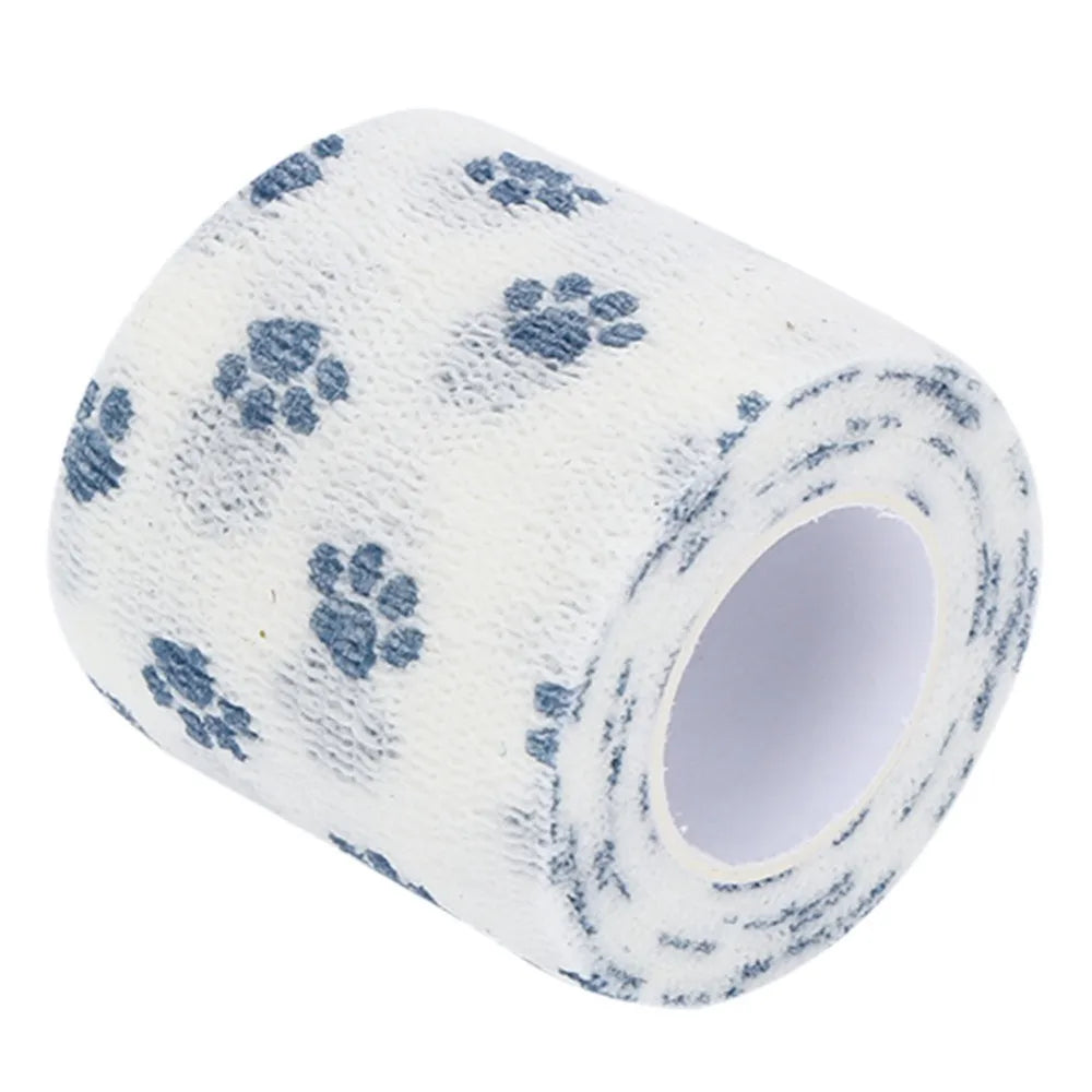 Pet Self-Adhesive Bandage Wrap (Breathable, Elastic, Paw Print Pattern)