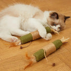 Natural Wood Knotweed Cat Teething Sticks — Sisal Rope & Raffia