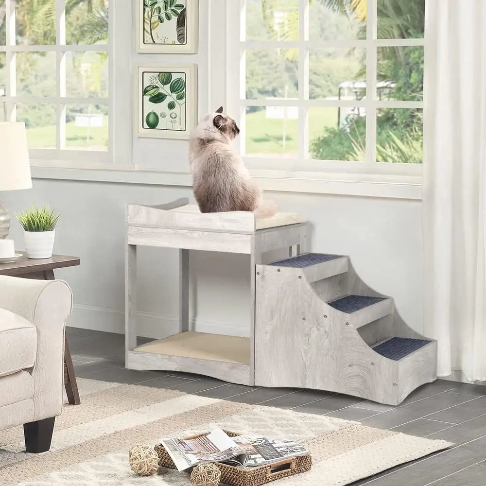 Multi-Tier Pet Bed with Removable Steps & Scratch Pad