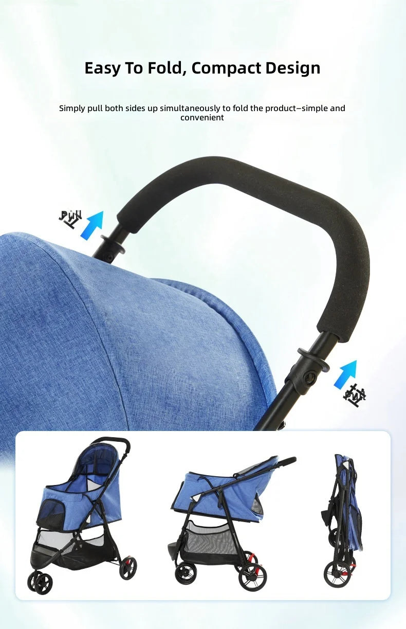 Lightweight 3-Wheel Dog & Cat Stroller for Small to Medium Pets