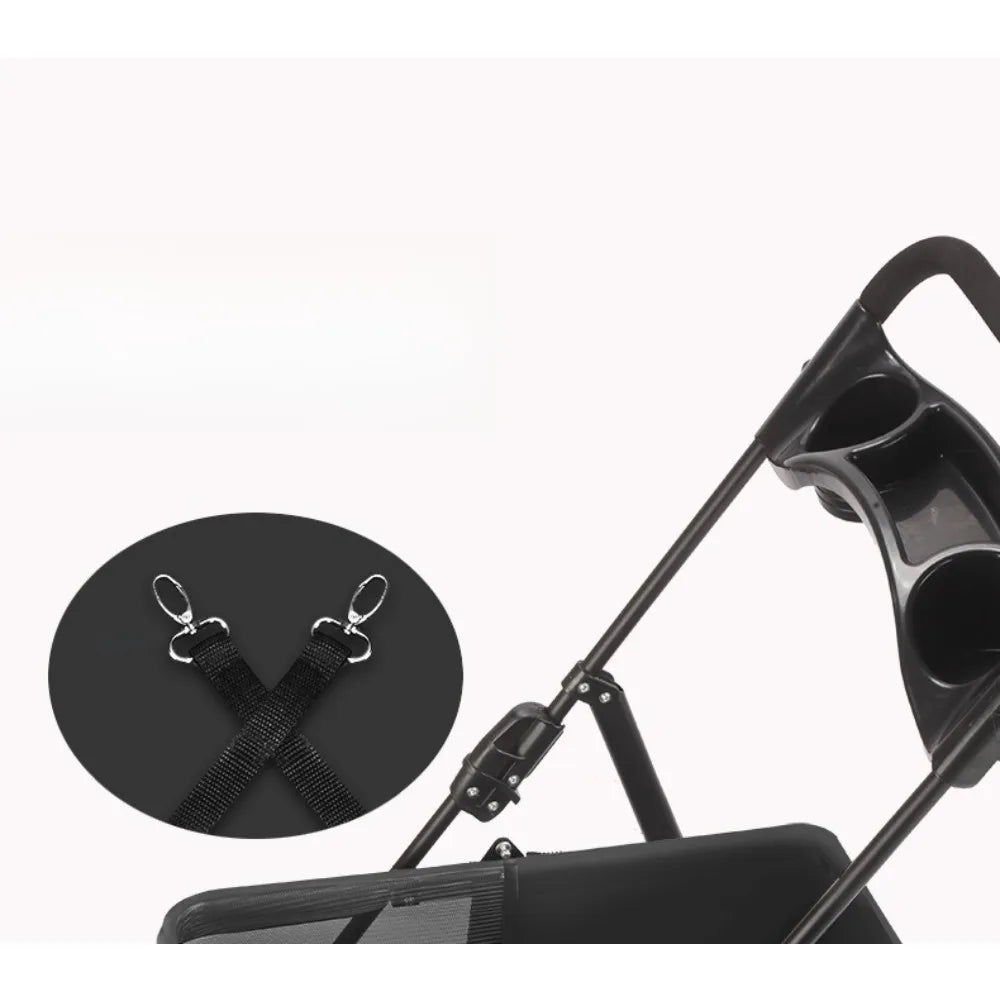 Foldable 4-Wheel Pet Pushchair Stroller with Mesh & Cup Holder for Dogs & Cats