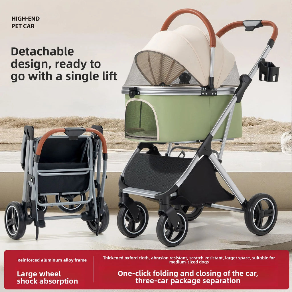 Ultra-Lightweight Foldable Pet Stroller with Detachable Basket for Small & Medium Dogs & Cats — Portable