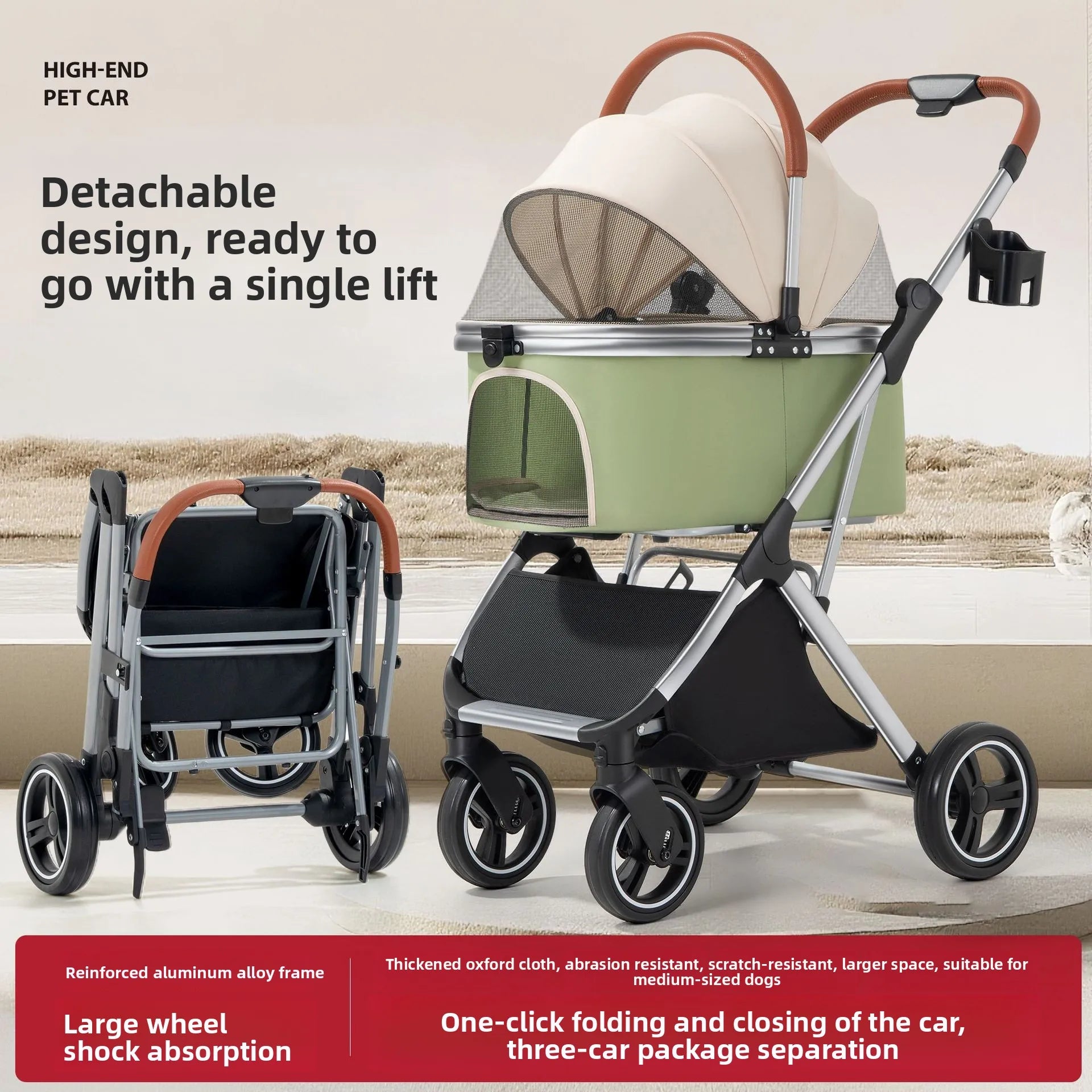 Ultra-Lightweight Foldable Pet Stroller with Detachable Basket for Small & Medium Dogs & Cats — Portable