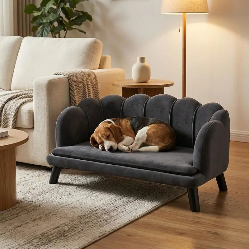 Pearl Design Pet Sofa with Solid Wood Legs, Charcoal Gray