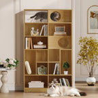 2-in-1 Wood Cat House Bookshelf with Litter Box Enclosure