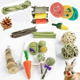 Natural Chew Toy Set — Grass, Apple Wood & Loofah for Small Pets