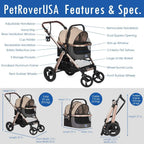 Pet Rover Prime 3-in-1 Luxury Dog & Cat Stroller — Travel Carrier, Car Seat & Stroller with Detachable Carrier