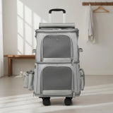 Double Layer Cat Carrier Large Capacity Rolling Cat Carrier Telescopic Handle