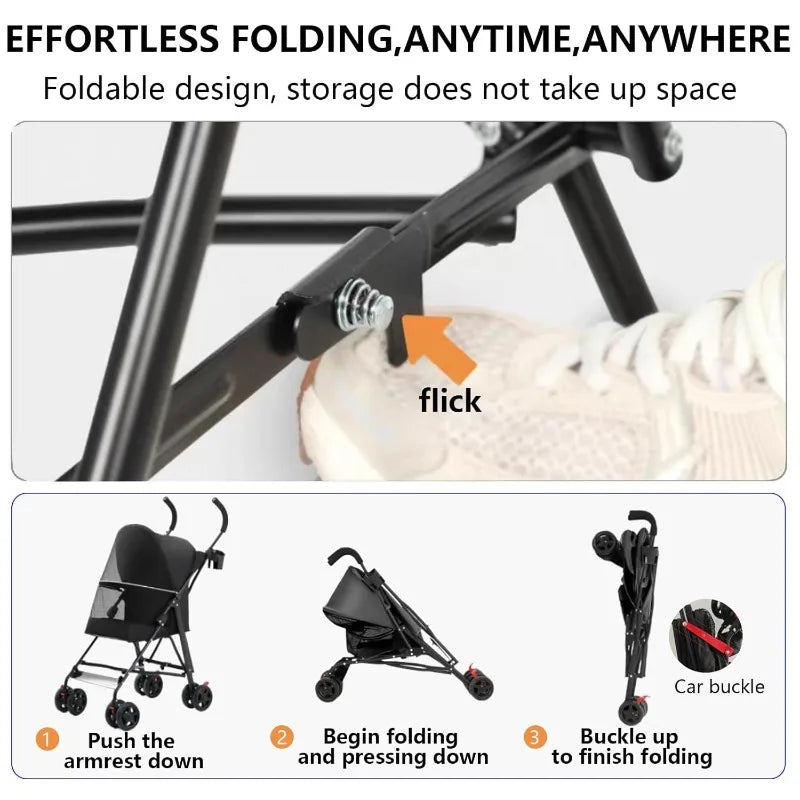 Cool Mesh All-Road Pet Stroller with Removable Liner & Safety Tether
