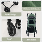 Foldable Double Pet Stroller for Medium Dogs & Cats — 4 Lockable Wheels, Safety Belts, Multi-Pet Carriage