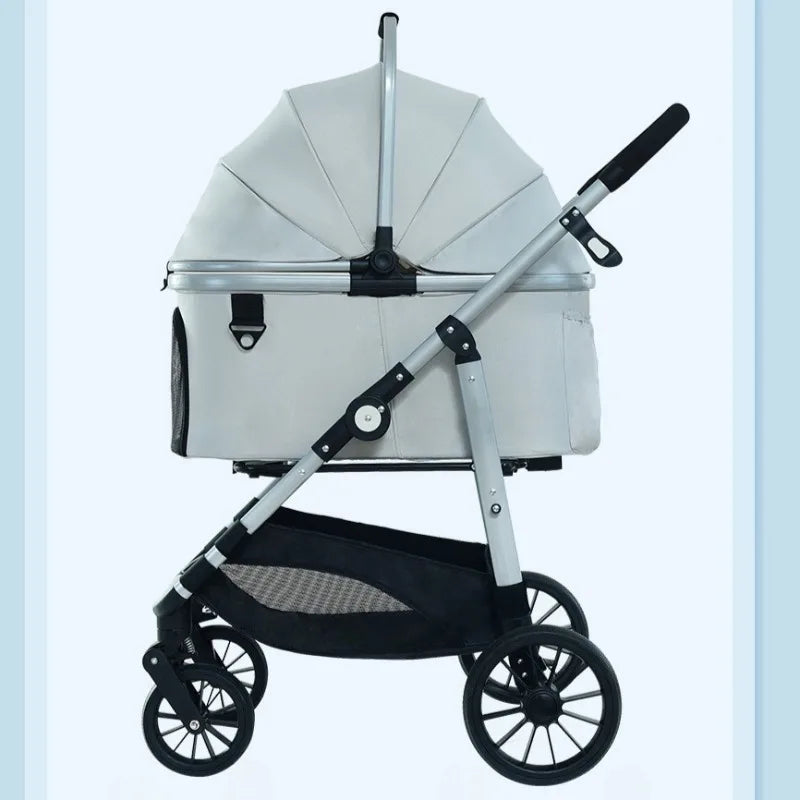 High-View Dog & Cat Stroller with Detachable Portable Carrier