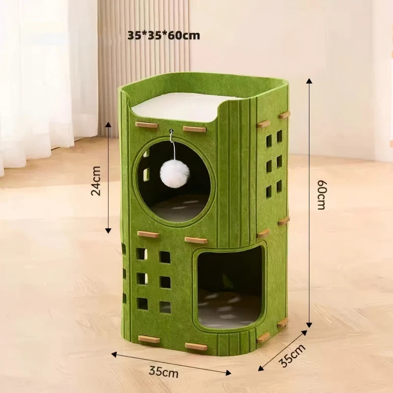 Multi-Layer Cylindrical Cat Castle with Play Holes