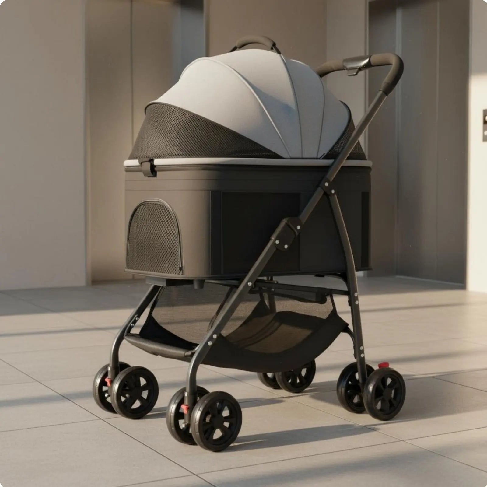 Lightweight Foldable Pet Carrier with Full-Rotation Wheels & Detachable Carrier for Dogs & Cats