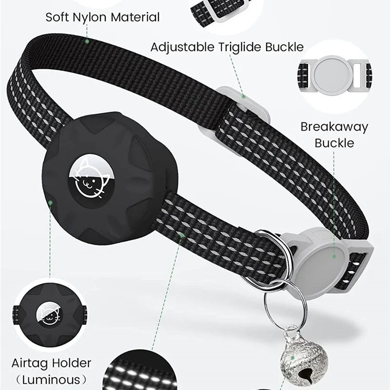 AirTag Collar Silicone Sleeve — Reflective Tracker Holder with Bell