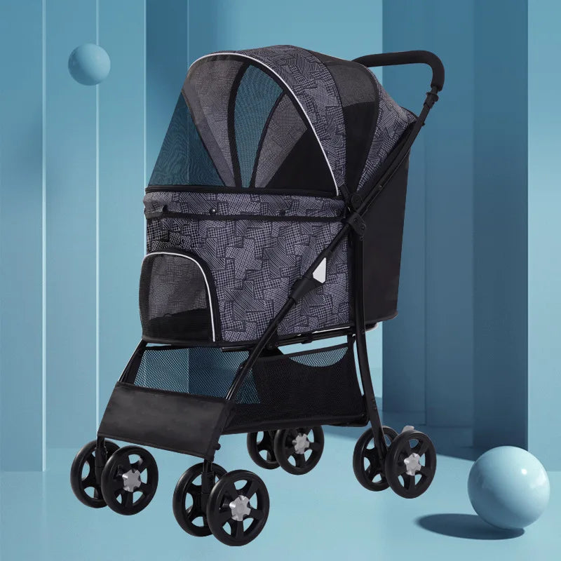 Folding 4-Wheel Removable Pet Walk Carrier Stroller for Cats & Dogs