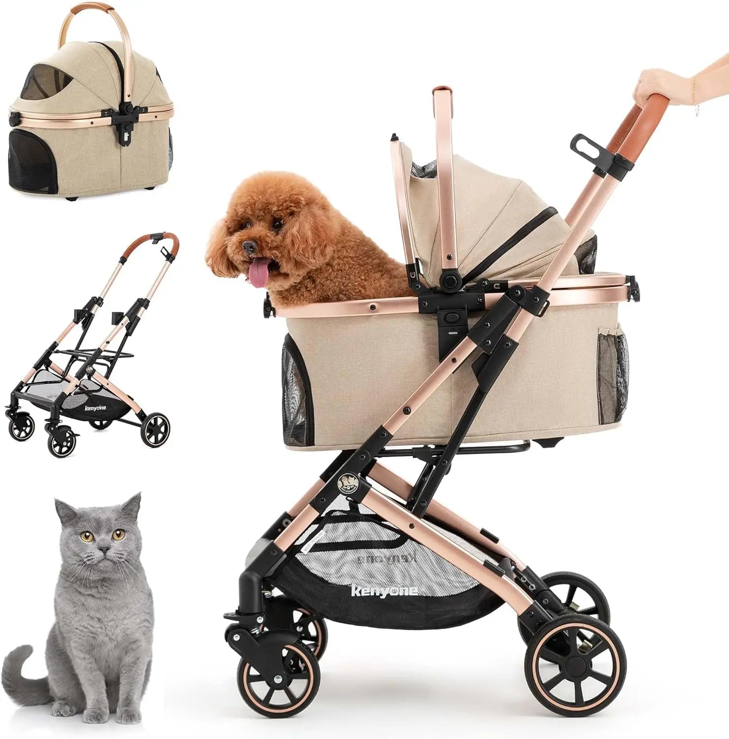 3-in-1 Aluminum Alloy Pet Stroller with Dual No-Zip Entry, Detachable Carrier & Pet Pad — Foldable
