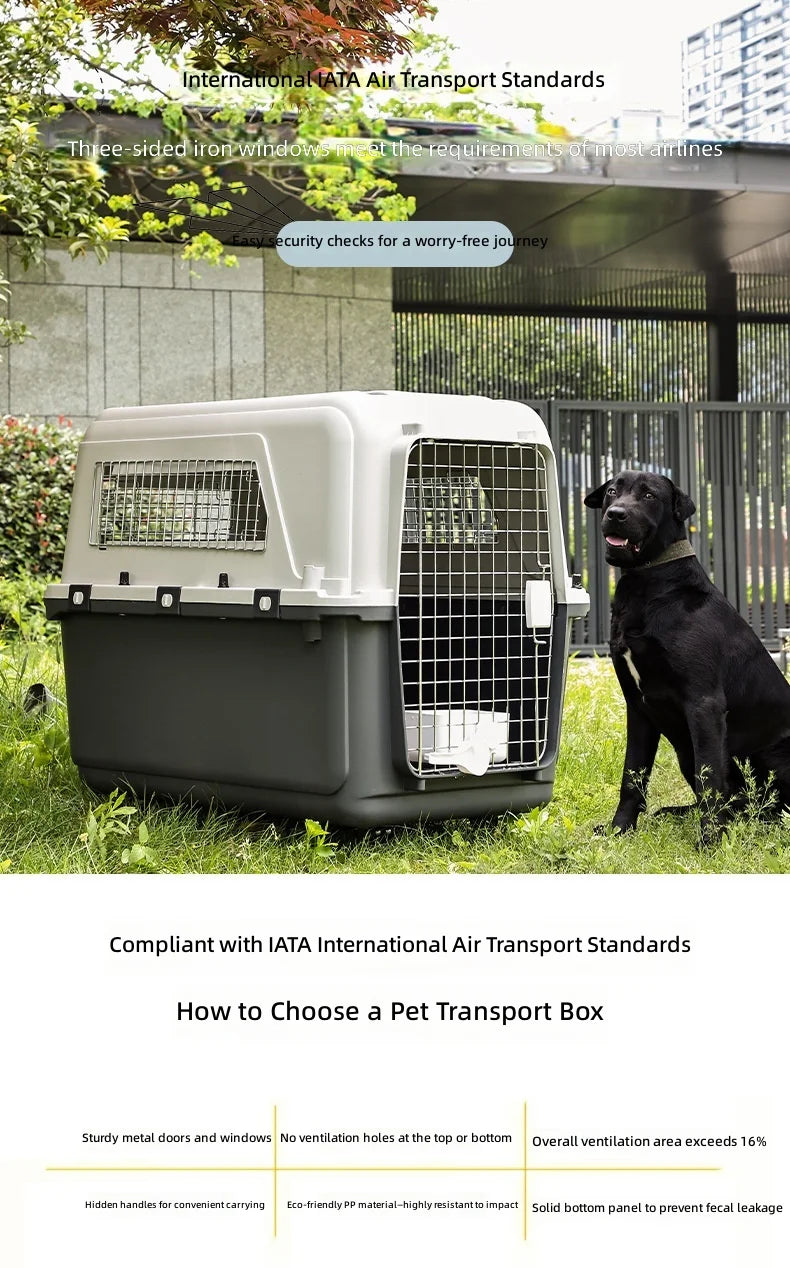 Large Airline-Approved PP Hard-Shell Pet Travel Crate & Portable Kennel for Cats & Dogs