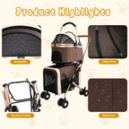 Double Pet Stroller for Dogs & Cats — Foldable 3-in-1 Convertible Carrier with Shockproof Wheels & Brake