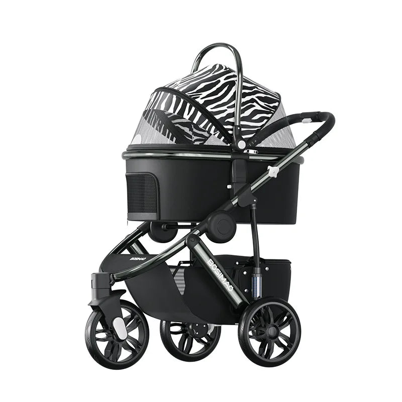 High-Landscape Pet Stroller for Dogs & Cats with Folding Telescopic Handle — Up to 66 lbs