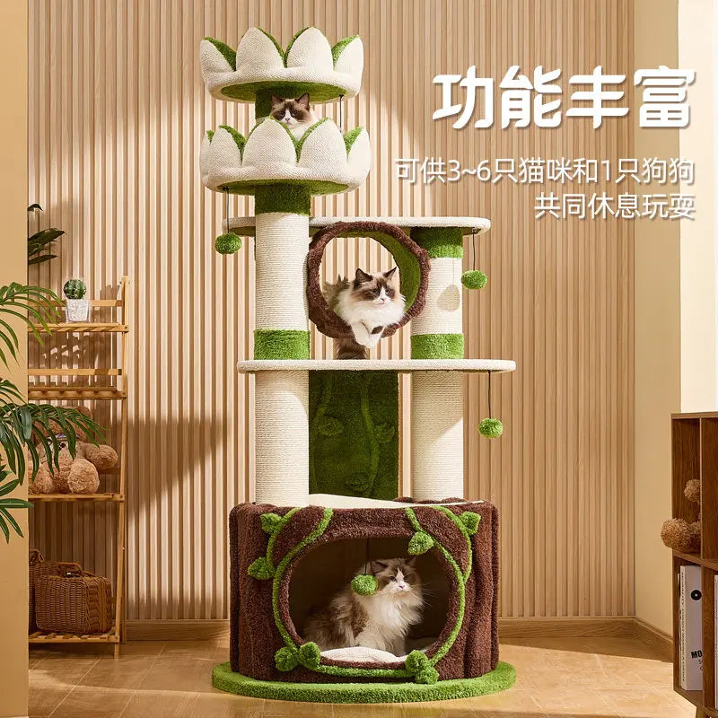 Multi-Level Cat Tree with Lotus Castle Design