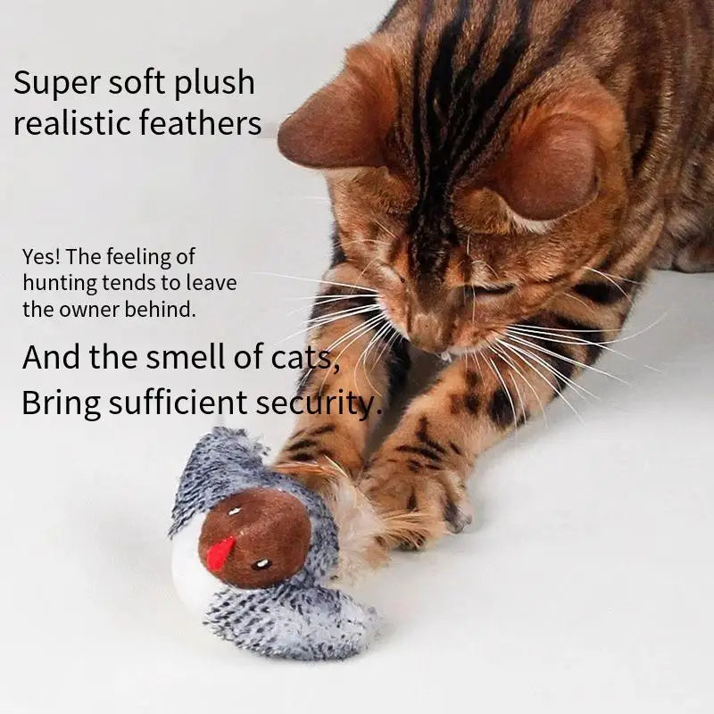 Flapping Wing Simulation Bird Cat Toy — Chirping Interactive Sparrow