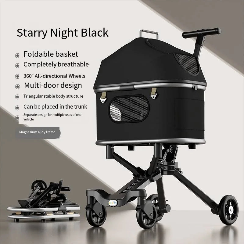Magnesium Alloy Upgraded Pet Stroller Cart for Dogs & Cats — Lightweight Premium Outdoor Rolling Carrier