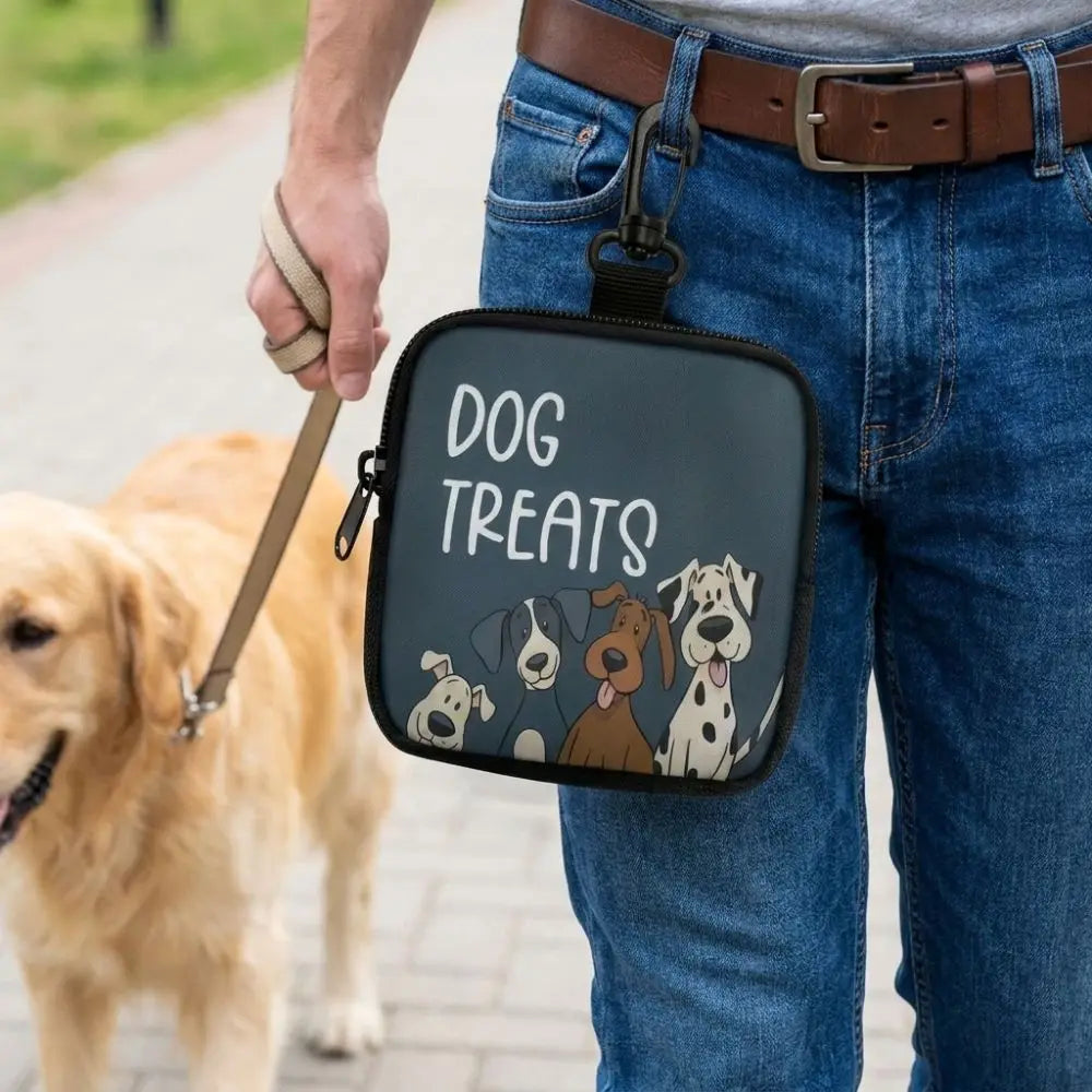 Printed Waterproof Dog Treat Pouch (Zipper, Clip Attachment, Training)