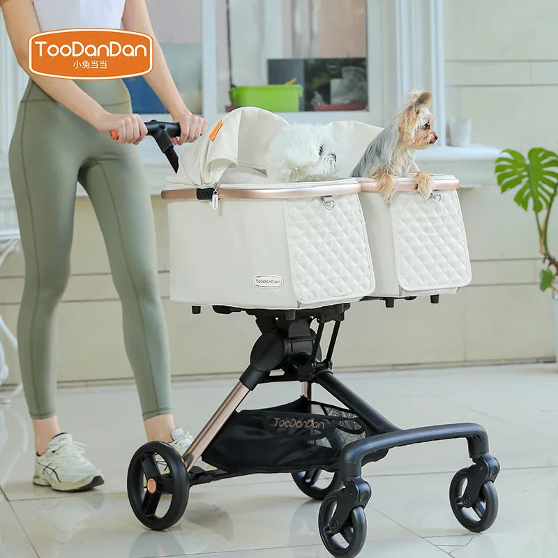 Foldable Detachable Double Pet Stroller for Two Dogs & Cats
