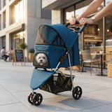 Pet Trolley Stroller Foldable 3 Wheel Green Fabric Zipper Closure Comfortable Portable For Cats Dogs Umbrella Hot Sale