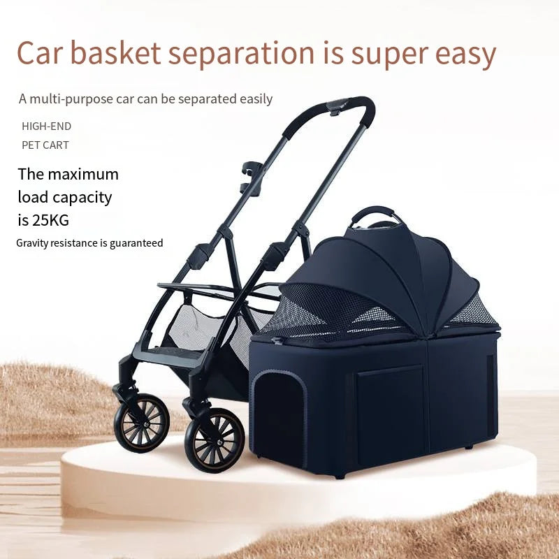 2026 Lightweight Foldable Pet Stroller with Detachable Small Cart for Dogs & Cats