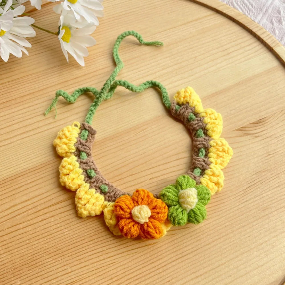 Hand-Knitted Bow Tie Collar Scarf — Adjustable Plant-Theme Pet Accessory