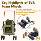 Foldable Pet Jogger Stroller with Detachable Travel Crate for Small & Medium Dogs