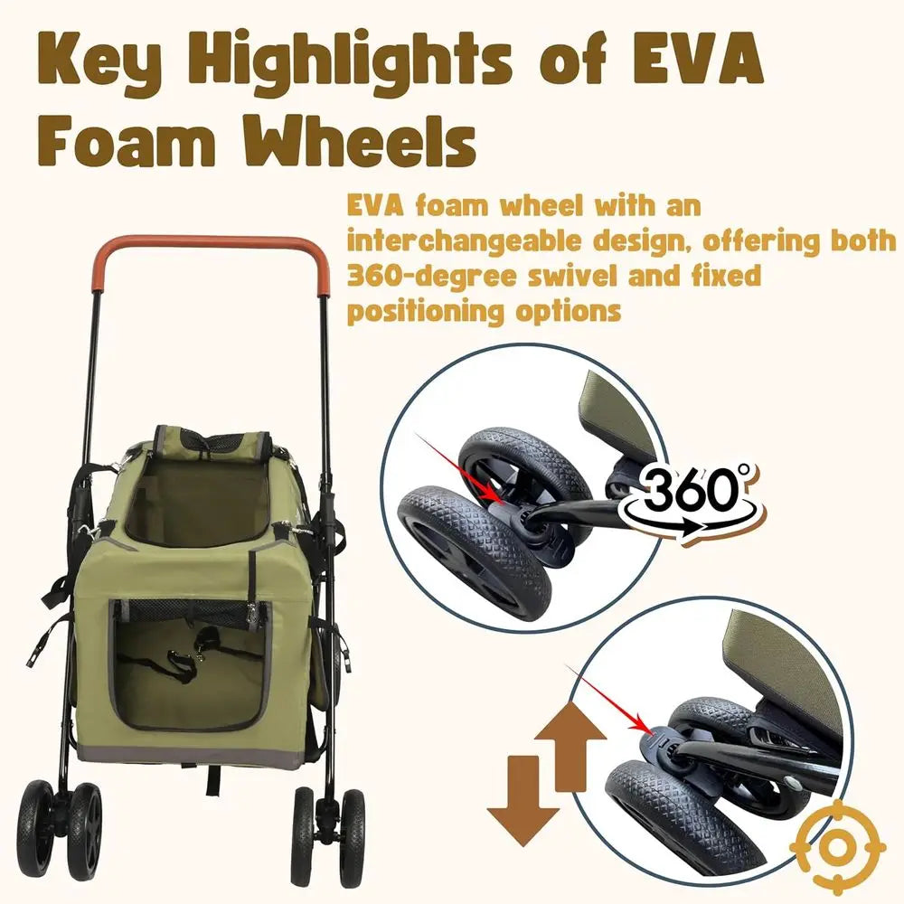 Foldable Pet Jogger Stroller with Detachable Travel Crate for Small & Medium Dogs