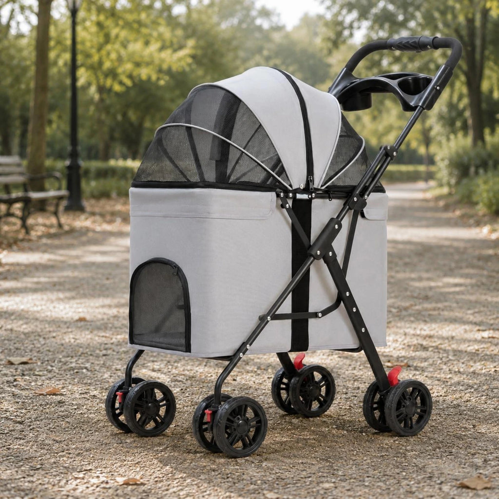 Foldable Wheeled Mesh Pet Stroller & Carrier for Small Dogs & Cats