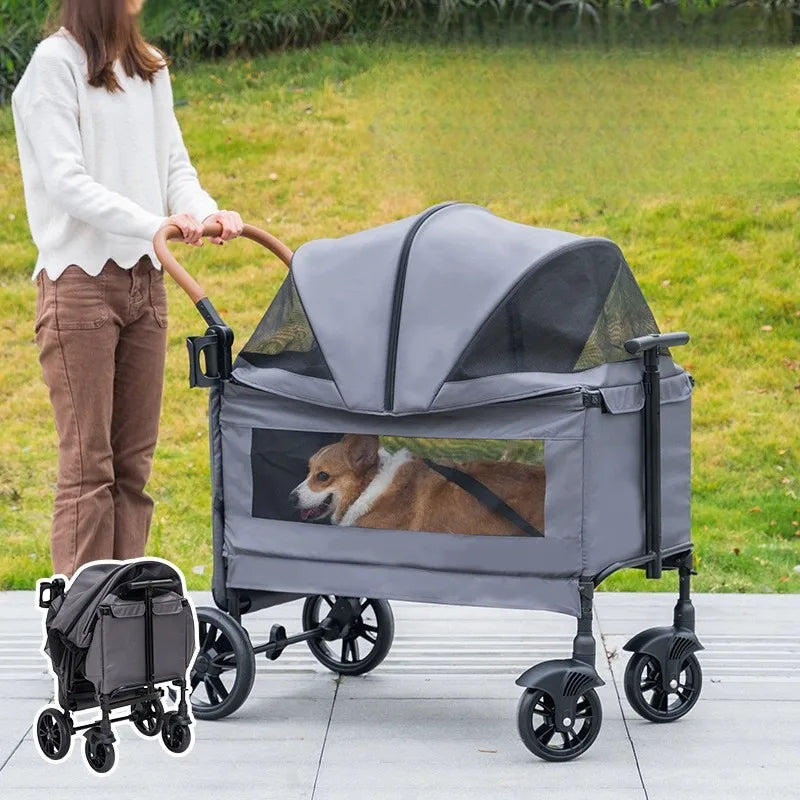 Adjustable 4-Wheel Outdoor Pet Stroller with Large Capacity Aluminum Tube Frame — Foldable
