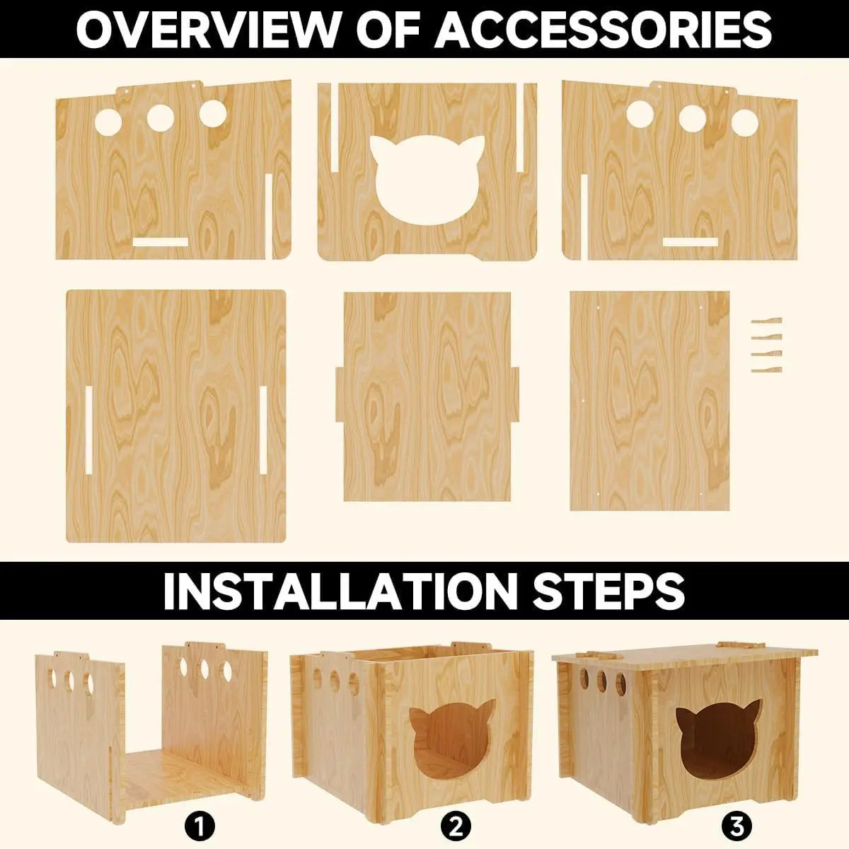 Solid Wood Cat Villa with Integrated Scratching Board