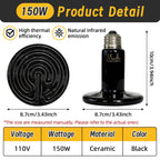 Far-Infrared Ceramic Heat Lamp — Dual-Voltage No-Light Heater, 25W-200W
