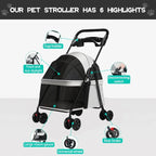 4-Wheel Foldable Pet Stroller Trolley with Cage & Cup Holder for Dogs & Cats — Outdoor Carrier